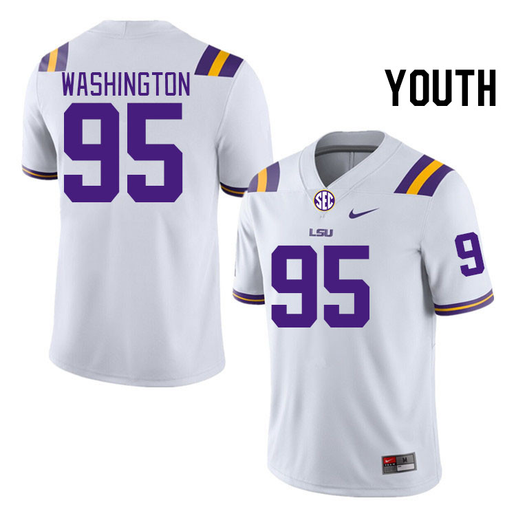 Youth #95 Shone Washington LSU Tigers College Football Jerseys Stitched-White